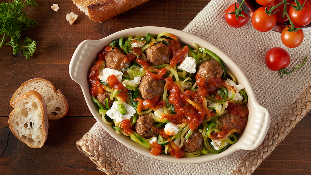 Image of Baked Zucchini Spirals and Meatballs Parmesan