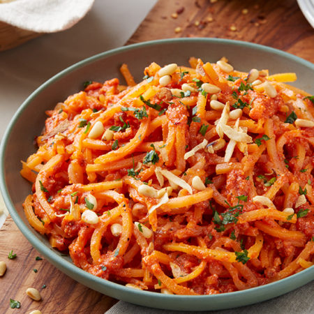 Image of Butternut Squash Spirals with Sundried Tomato and Roasted Red Pepper Sauce
