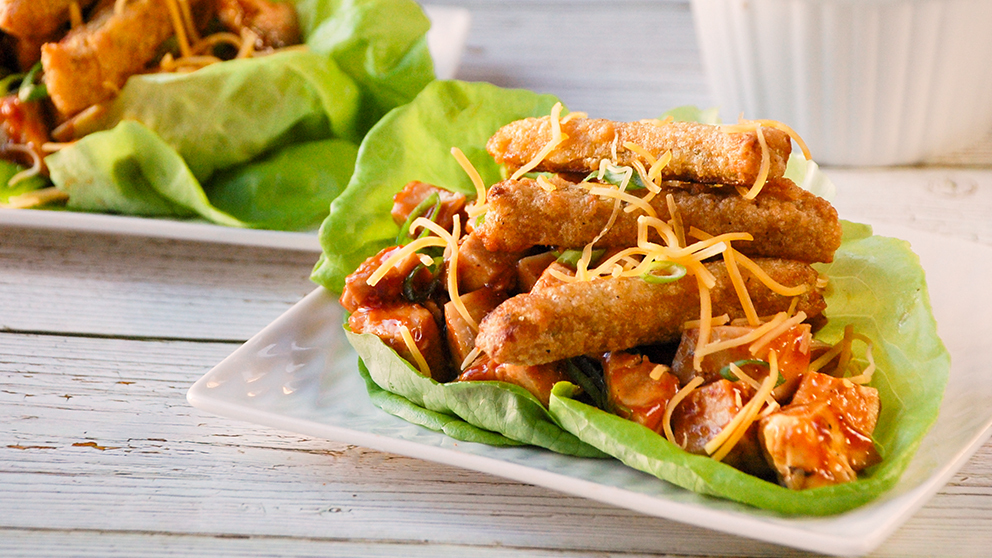 Image of BARBECUE CHICKEN AND VEGGIE FRIES LETTUCE WRAPS