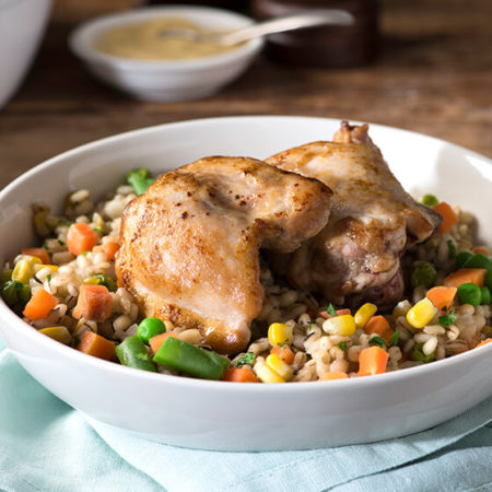 Image of Dijon Chicken Thighs with Vegetable Barley Risotto