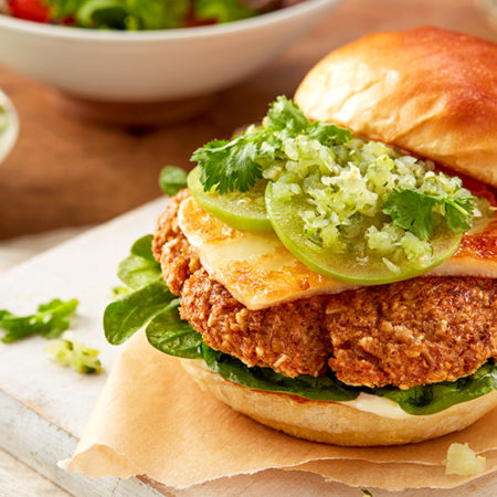 Image of Riced Cauliflower & Sweet Potato Farm to Table “Burger” with grilled Halloumi