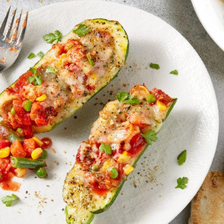 Image of Garden Mixed Vegetable Zucchini Boats with Cheese