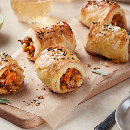 Image of BUTTERNUT SQUASH AND CARAMELIZED ONION SAUSAGE ROLLS